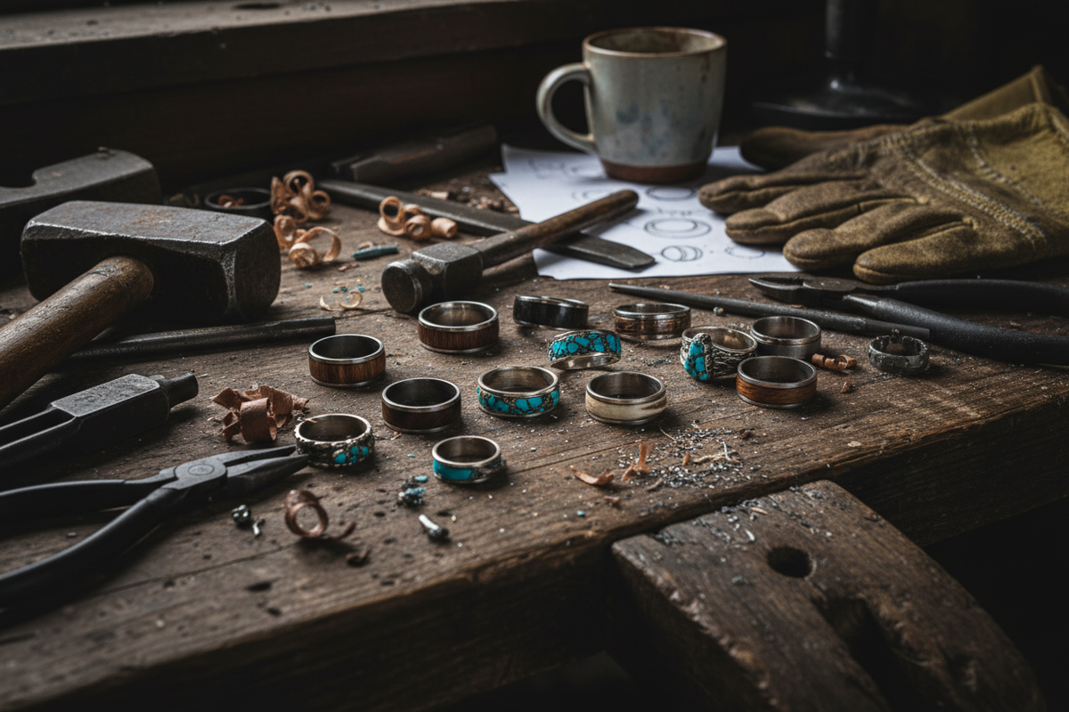 more rugged and wildbeard style. Workbench and inlay rings and handmade rings